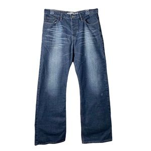 Express Meneker Relaxed Button Fly Men Denim Jeans Whiskering Straight Leg 32x30